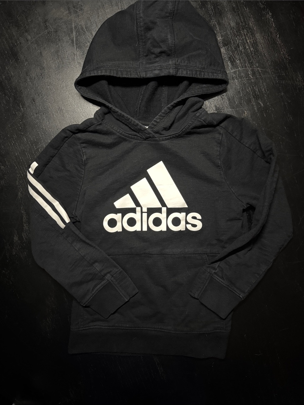 adidas Black Hoodie with White Logo and Sleeve Stripes